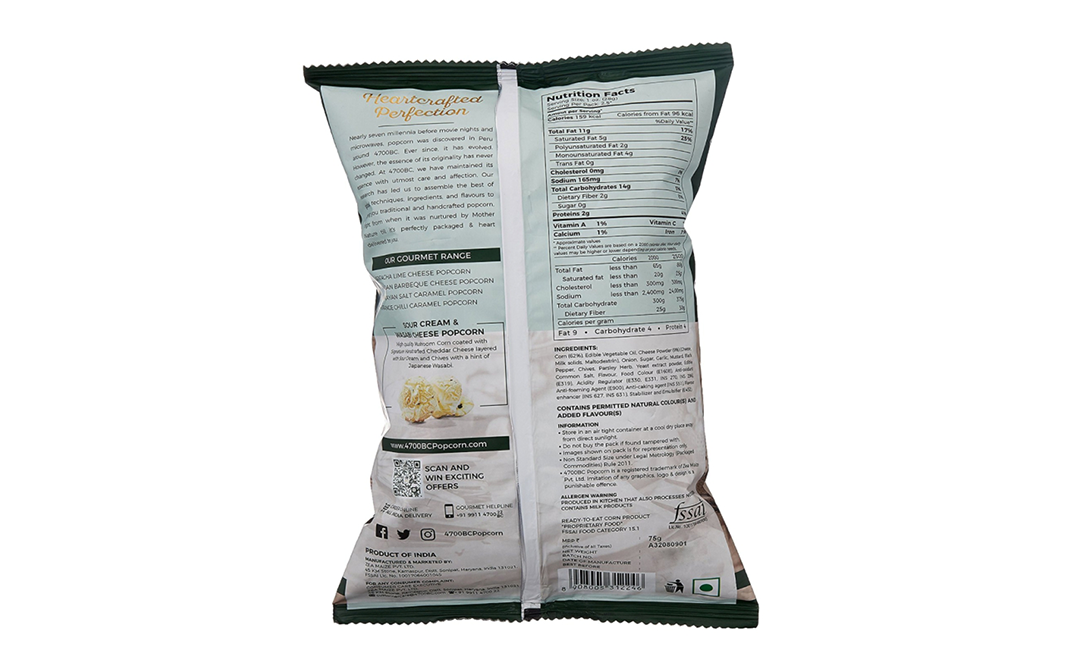 4700BC Sour Cream & Wasabi Cheese Popcorn Heartcrafted Perfection   Pack  75 grams
